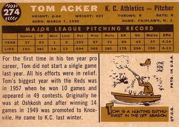 Tom Acker  baseball card collectible - Main Image 2