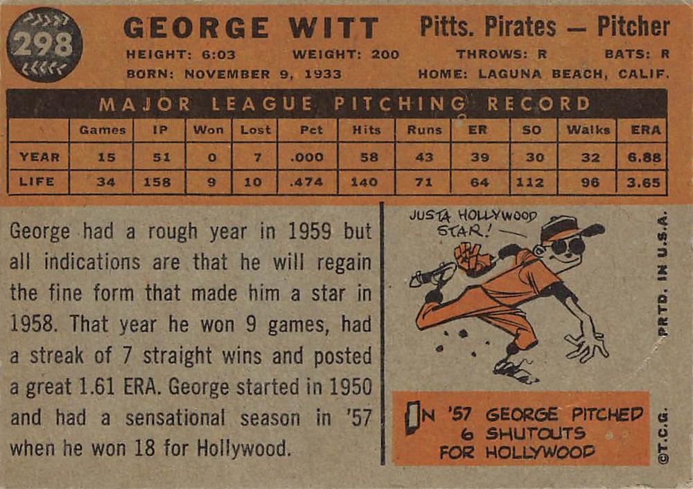 George Witt  baseball card collectible - Main Image 2