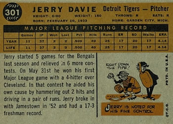 Jerry Davie  baseball card collectible - Main Image 2