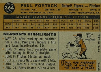 Paul Foytack  baseball card collectible - Main Image 2