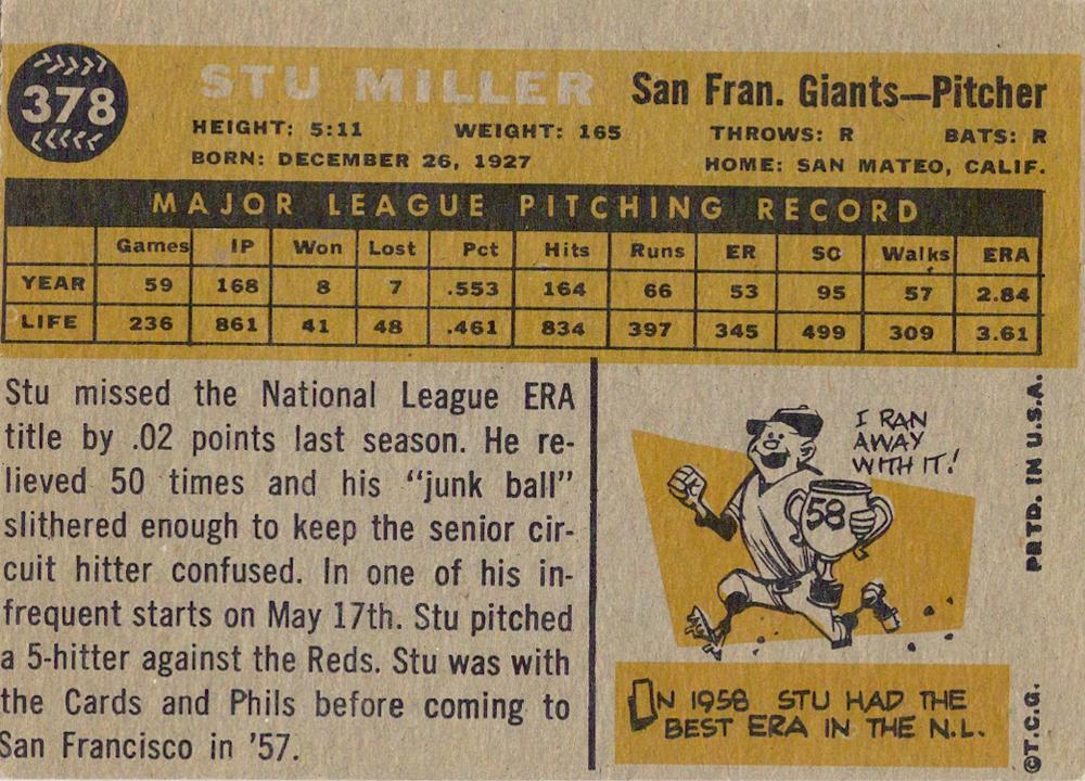 Stu Miller  baseball card collectible - Main Image 2