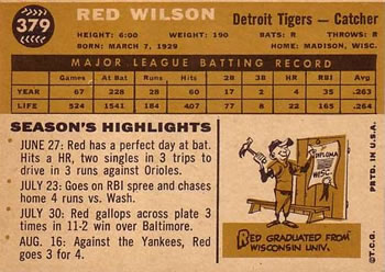 Red Wilson  baseball card collectible - Main Image 2
