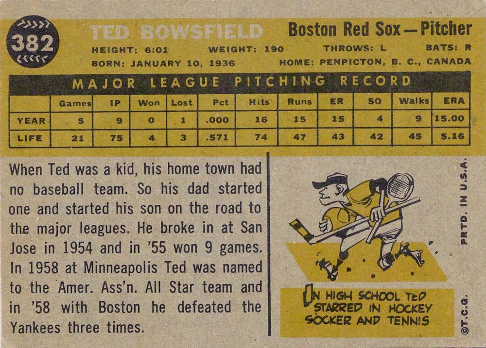 Ted Bowsfield  baseball card collectible - Main Image 2