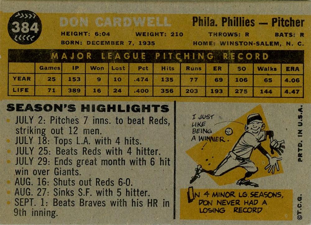 Don Cardwell  baseball card collectible - Main Image 2