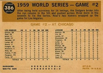 1959 World Series Game #2 - Neal Belts 2nd Homer  baseball card collectible - Main Image 2