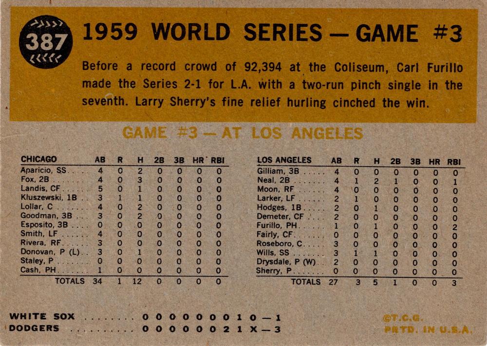 1959 World Series Game # 3 - Furillo Breaks up Game  baseball card collectible - Main Image 2