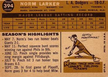 Norm Larker  baseball card collectible - Main Image 2