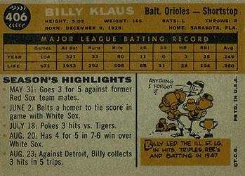 Billy Klaus  baseball card collectible - Main Image 2