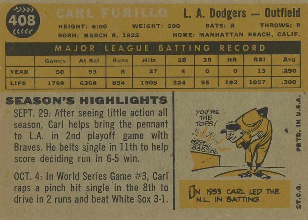 Carl Furillo  baseball card collectible - Main Image 2