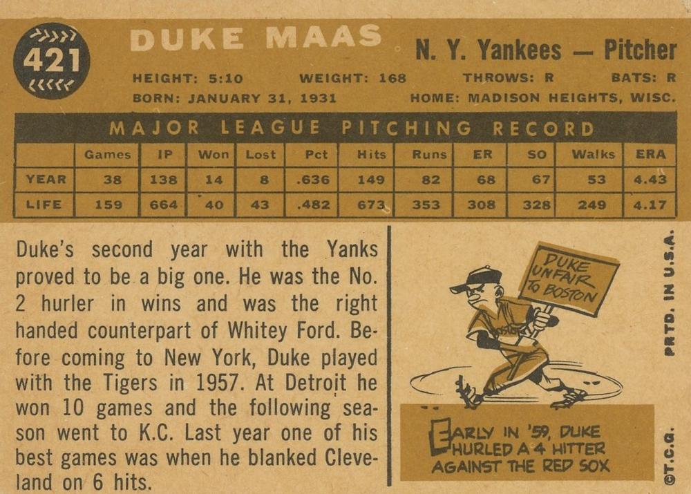 Duke Maas  baseball card collectible - Main Image 2