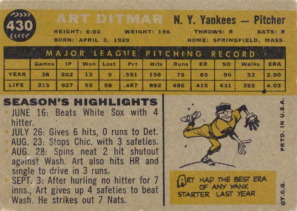 Art Ditmar  baseball card collectible - Main Image 2