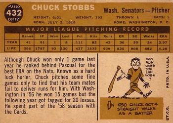 Chuck Stobbs  baseball card collectible - Main Image 2
