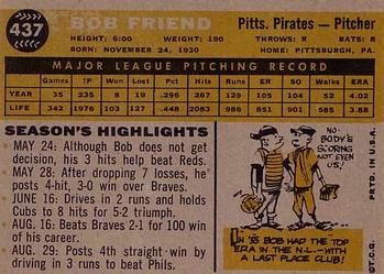 Bob Friend  baseball card collectible - Main Image 2