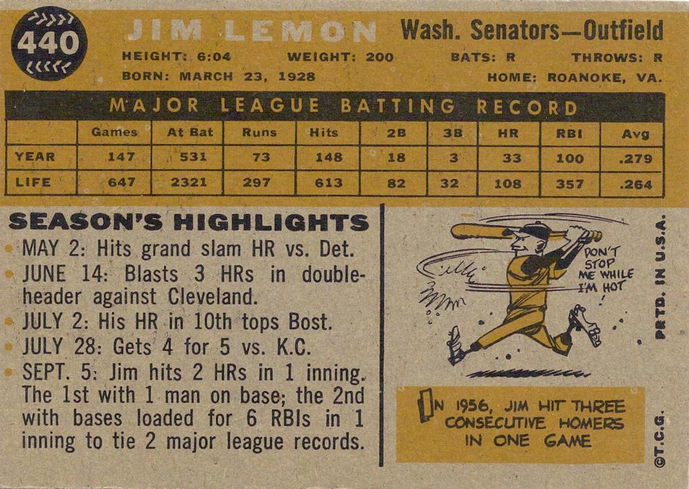 Jim Lemon  baseball card collectible - Main Image 2