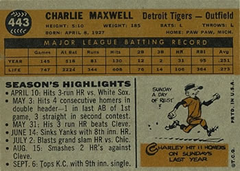 Charlie Maxwell  baseball card collectible - Main Image 2
