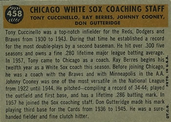 Chicago White Sox Coaches (Johnny Cooney / Don Gutteridge / Tony Cuccinello / Ray Berres)  baseball card collectible - Main Image 2