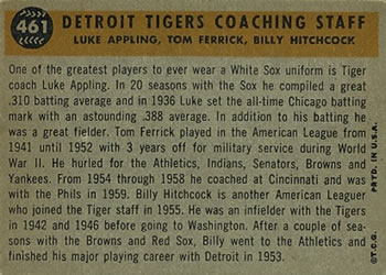 Detroit Tigers Coaches (Tom Ferrick / Luke Appling / Billy Hitchcock)  baseball card collectible - Main Image 2
