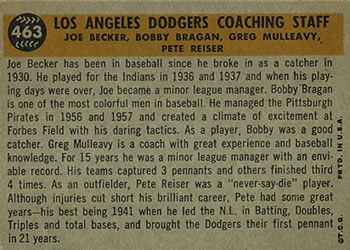 L.A. Dodgers Coaches (Bobby Bragan / Pete Reiser / Joe Becker / Greg Mulleavy)  baseball card collectible - Main Image 2