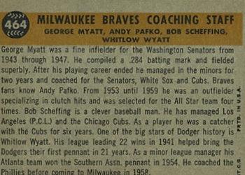 Milwaukee Braves Coaches (Bob Scheffing / Whitlow Wyatt / Andy Pafko / George Myatt)  baseball card collectible - Main Image 2