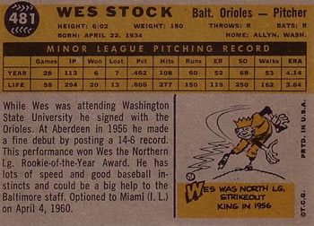 Wes Stock  baseball card collectible - Main Image 2