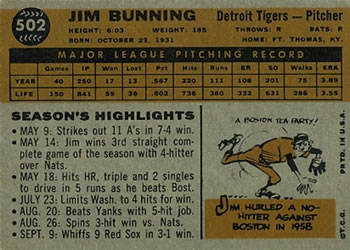 Jim Bunning  baseball card collectible - Main Image 2