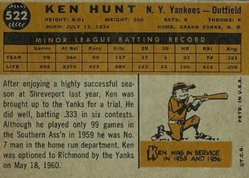 Ken Hunt  baseball card collectible - Main Image 2