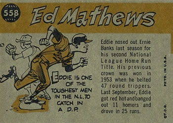Eddie Mathews  baseball card collectible - Main Image 2