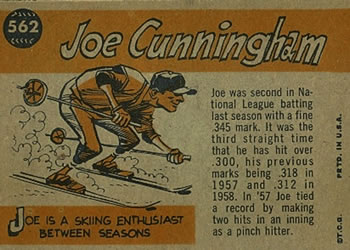 Joe Cunningham  baseball card collectible - Main Image 2