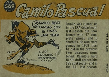 Camilo Pascual  baseball card collectible - Main Image 2