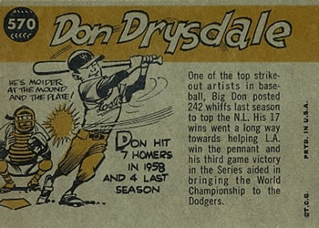Don Drysdale  baseball card collectible - Main Image 2