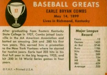 Earle Combs  baseball card collectible - Main Image 2