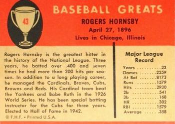 Rogers Hornsby  baseball card collectible - Main Image 2