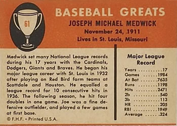 Joe Medwick  baseball card collectible - Main Image 2