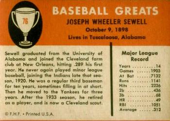 Joe Sewell  baseball card collectible - Main Image 2