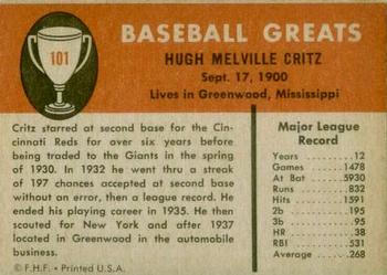 Hughie Critz  baseball card collectible - Main Image 2