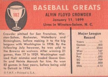 General Alvin Crowder  baseball card collectible - Main Image 2