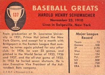 Hal Schumacher  baseball card collectible - Main Image 2