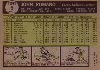 Johnny Romano  baseball card collectible - Main Image 2