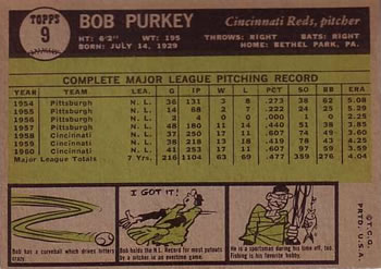 Bob Purkey  baseball card collectible - Main Image 2