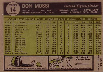 Don Mossi  baseball card collectible - Main Image 2