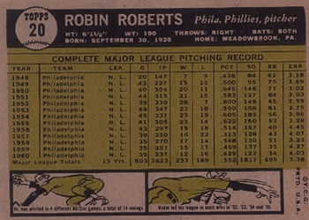 Robin Roberts  baseball card collectible - Main Image 2