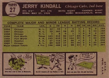 Jerry Kindall  baseball card collectible - Main Image 2