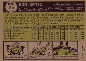Ron Santo  baseball card collectible - Main Image 2