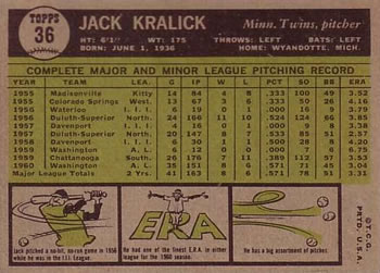 Jack Kralick  baseball card collectible - Main Image 2