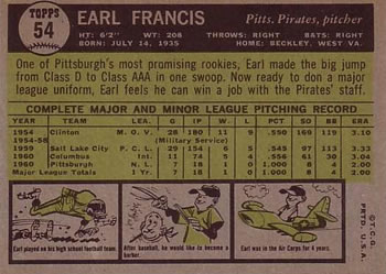 Earl Francis  baseball card collectible - Main Image 2