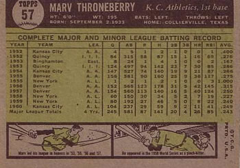 Marv Throneberry  baseball card collectible - Main Image 2