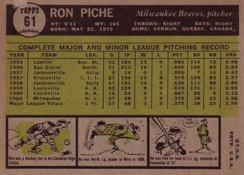 Ron Piche  baseball card collectible - Main Image 2
