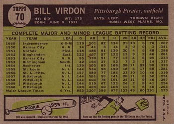 Bill Virdon  baseball card collectible - Main Image 2