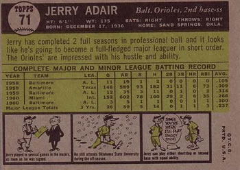 Jerry Adair  baseball card collectible - Main Image 2