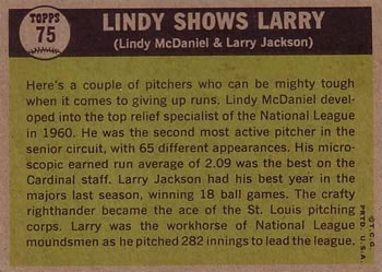 Lindy Shows Larry (Larry Jackson / Lindy McDaniel)  baseball card collectible - Main Image 2